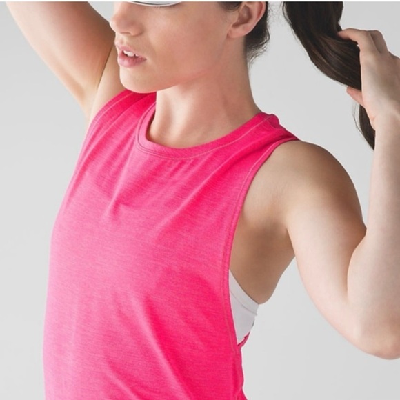 Lululemon In A Cinch Tank Top Heathered Neon Pink Size 8 - Picture 4 of 13